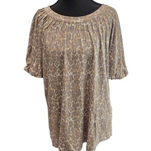 Maeve by Anthropologie Leopard Print Gathered Neck Top Women Large
